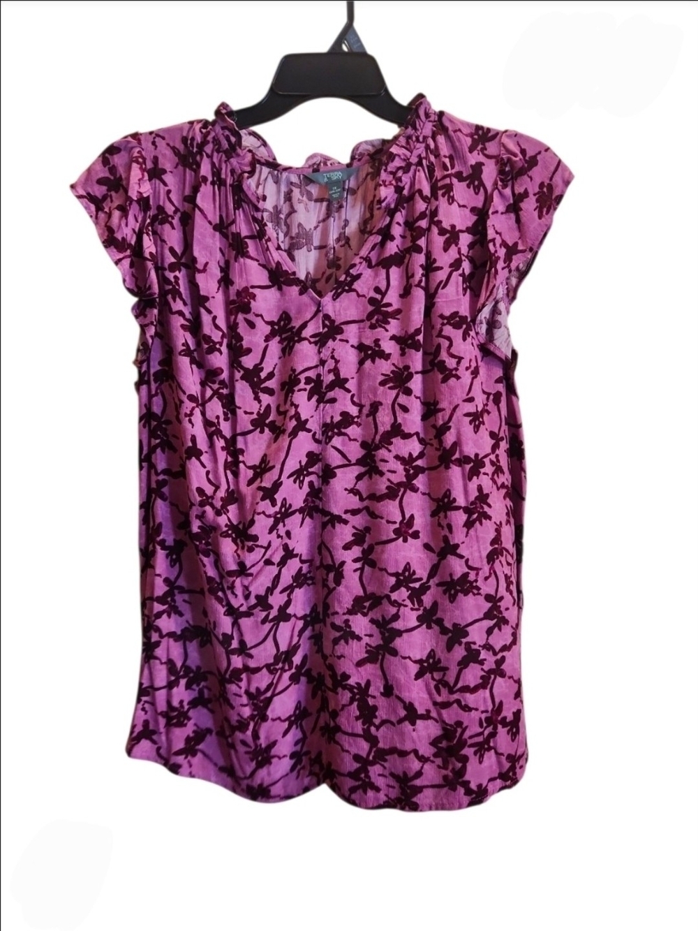 Terra & Sky Women's Plus Size Flutter Sleeve Blouse 1X NWT